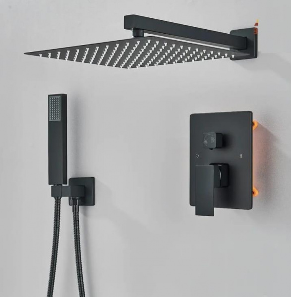 Смеситель скрытого монтажа черный без излива 8603FF